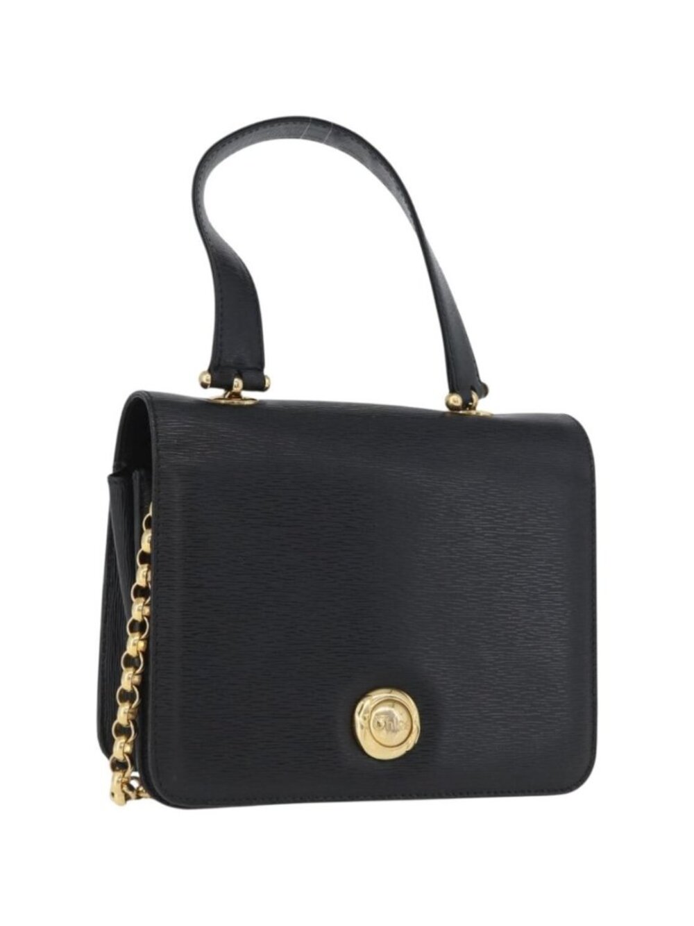 Chloe Chain Shoulder Bag Leather Black Gold